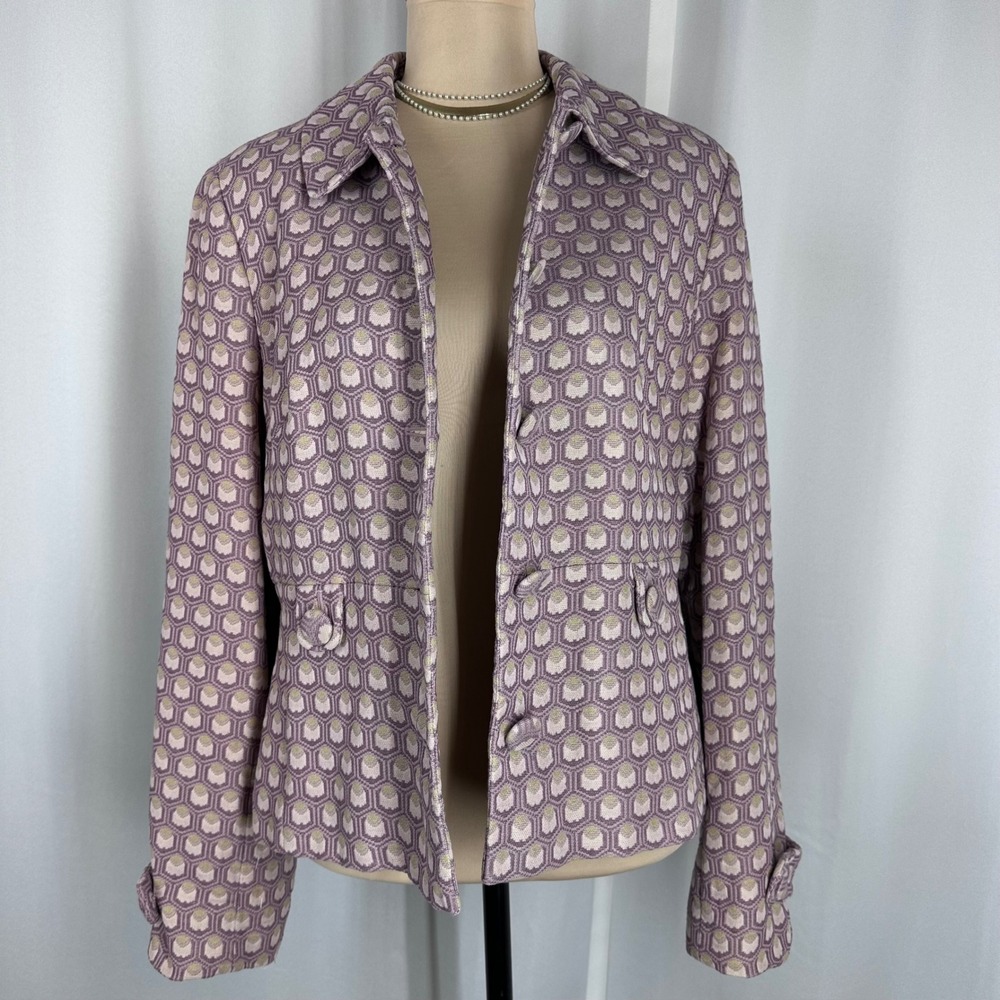 Ann Taylor Loft Blazer Jacket Purple HoneycombGeometric Print Size 12